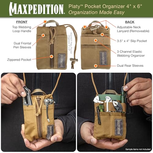Image of MAXPEDITION Platy Pocket Organizer, Durable EDC Tool Pouch for Men, Neck Wallet with Paracord Lanyard, Holds Flashlight, Multitool, Pen, Notebook