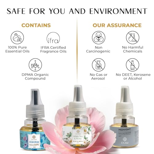 Image of EKAM | Combo Pack Of 3 | Floral & Fresh Fragrance Scented Plug-In Air Freshener Refill liquid| 45ml Each | Lasts up to 125 Days Each / 500 Hours Each | Perfect for Living Rooms, Bedrooms & More
