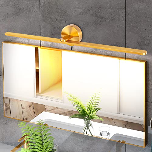 Mantolite Led Vanity Lighting Fixtures, 32 Inch Wall Mounted Plug In Light Fixtures, Bathroom Over Mirror Lamp Modern Home Bedside Wall Picture Lamps Sconces,18W 3000K Brass Make-Up Mirror Front Lamp #TOP1