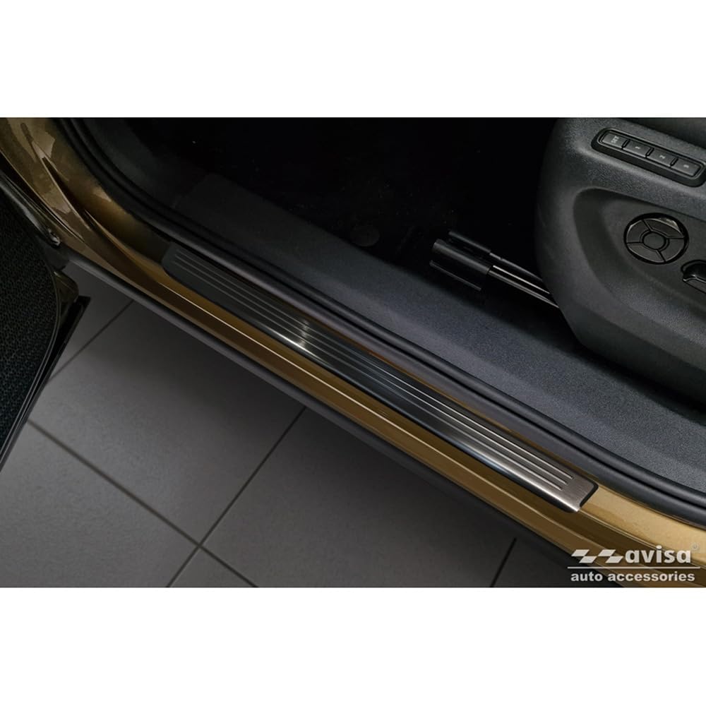 Protezioni battitacco nero inox compatibili con Skoda Kodiaq II (PS7) 2024- 'Lines' - 4 pezzi
