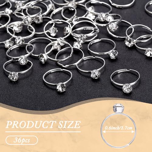 Naler Bridal Shower Rings 36 Packs Silver Diamond Engagement Rings For Wedding Table Decorations thumb #2