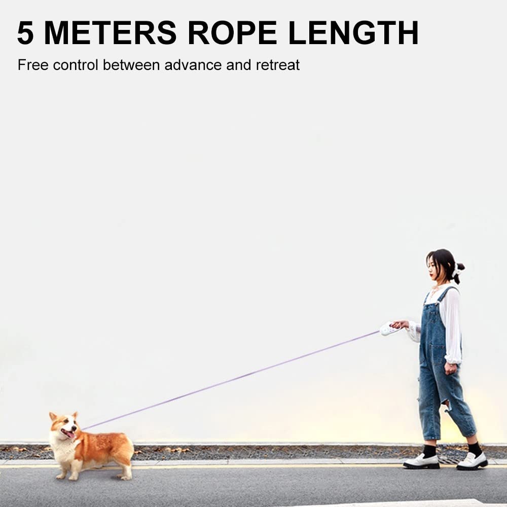 Guinzaglio Retrattile Per Cani Fino A 30 Kg - 5 M Con LED E Impugnatura Antiscivolo - Senza Grovigli, Ideale Per Passeggiate Notturne