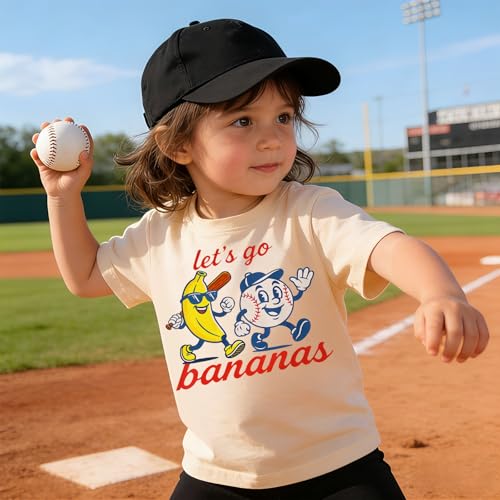 IZYJOY Toddler Girl Boy Baseball Shirt Let’s Go Banana T-Shirt Kids Baseball Outfit Cute Banana Tee Game Day Short Sleeve Top (5-6T<120>, Apricot)