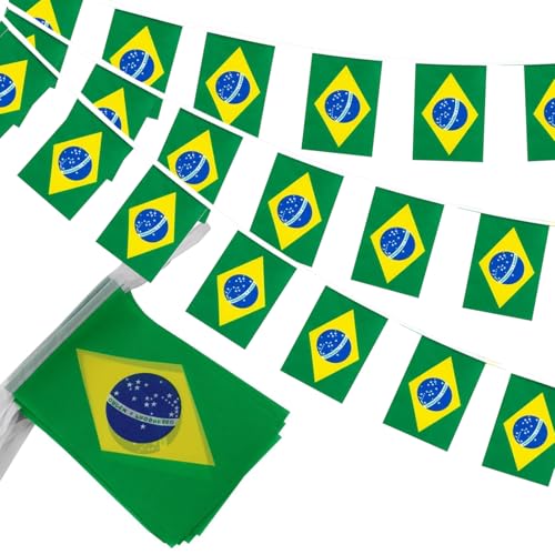 Image of Brazil Flags Brazilian String Flag Banners for Patriotic Events Independence Day Sports Bars Inside Outside Decorations 33 Feet 30 Flags