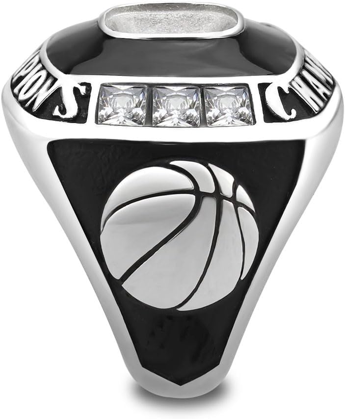 Stainless Steel Championship Ring Custom Text and Color - Trophy, Football, Baseball, Basketball, Esports, Fantasy Sports, Hockey, Cheer