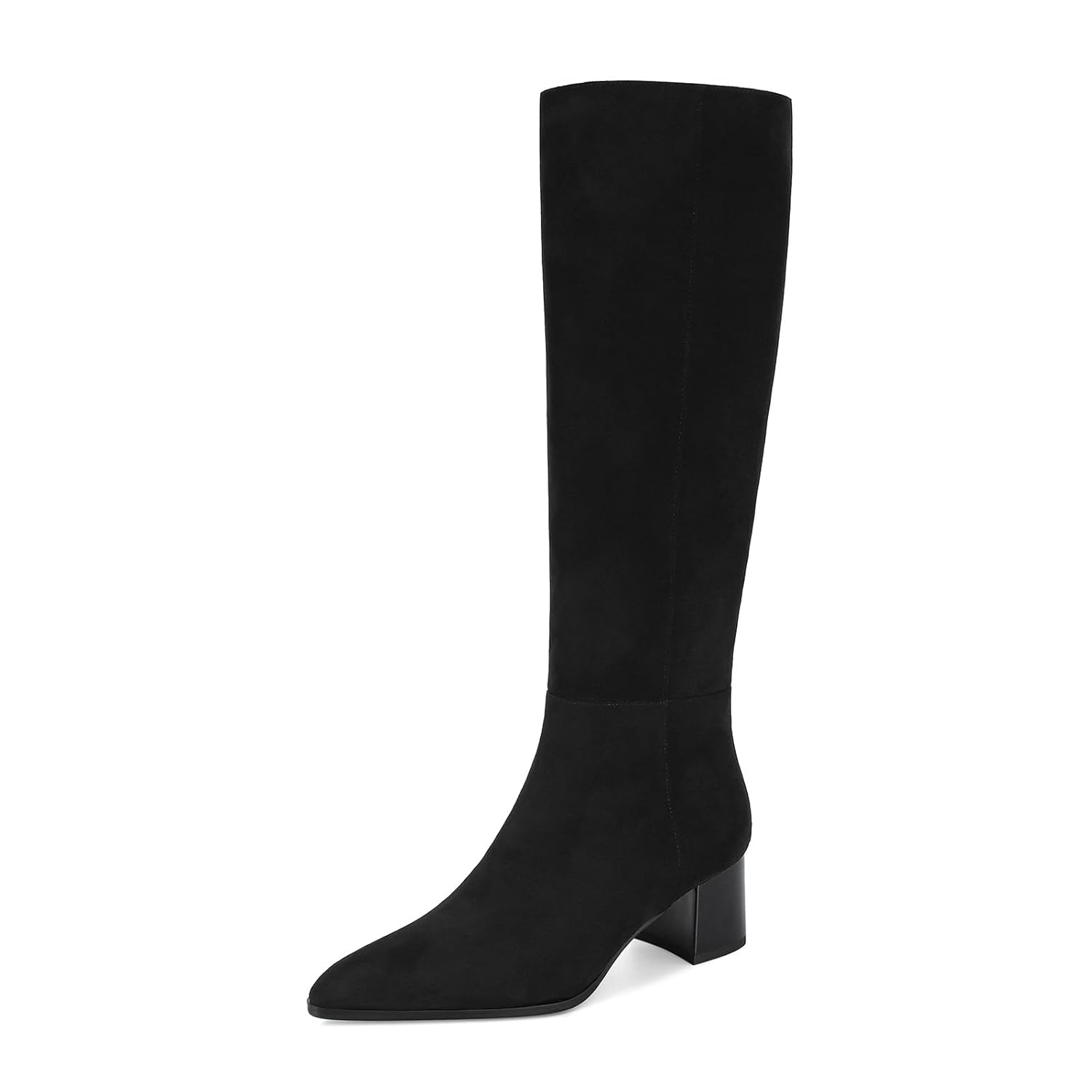 MICIFA Suede Knee High Boots for Women Pointed Toe Chunky Heel Tall Boots Side Zipper Long Boots Comfortable