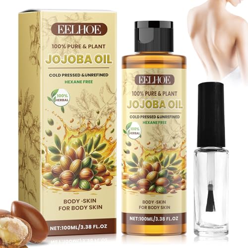 Huile de Jojoba Naturelle 100 ml - Sérum Capillaire 100% Huile de Jojoba Bio pressée à froid, riche en Vitamine E, convient pour les cheveux, le visage et le corps, hydratant pour la santé de la peau.