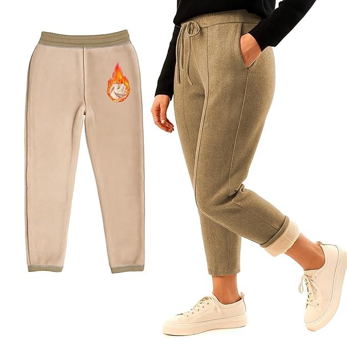 Fashiol Fleece Lined Winter Joggers | Warm Thermal Track Pants for Women | Soft Inner Fleece Pants | Elastic Drawstring Waist Bottoms | Cozy Winter Wear for Outdoor & Home