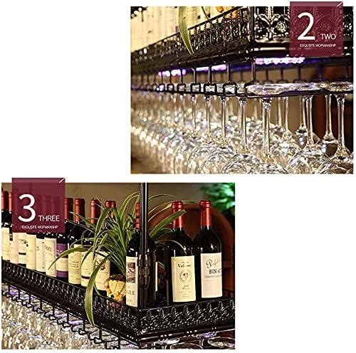 吊り下げ式グラスホルダーと棚、バーシェルフ壁掛け式素朴なワインホルダー吊り下げ式ワイングラスホルダー壁棚収納ラック多機能装飾 (色