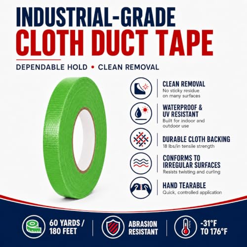 Image of GGR Supplies CDT-36 Industrial Grade Cloth Duct Tape, Light Green 2 Inch x 60 Yards, Waterproof UV Resistant Heavy Duty, Clean Removal with No Sticky Residue for Repairs, Packaging, and Bundling