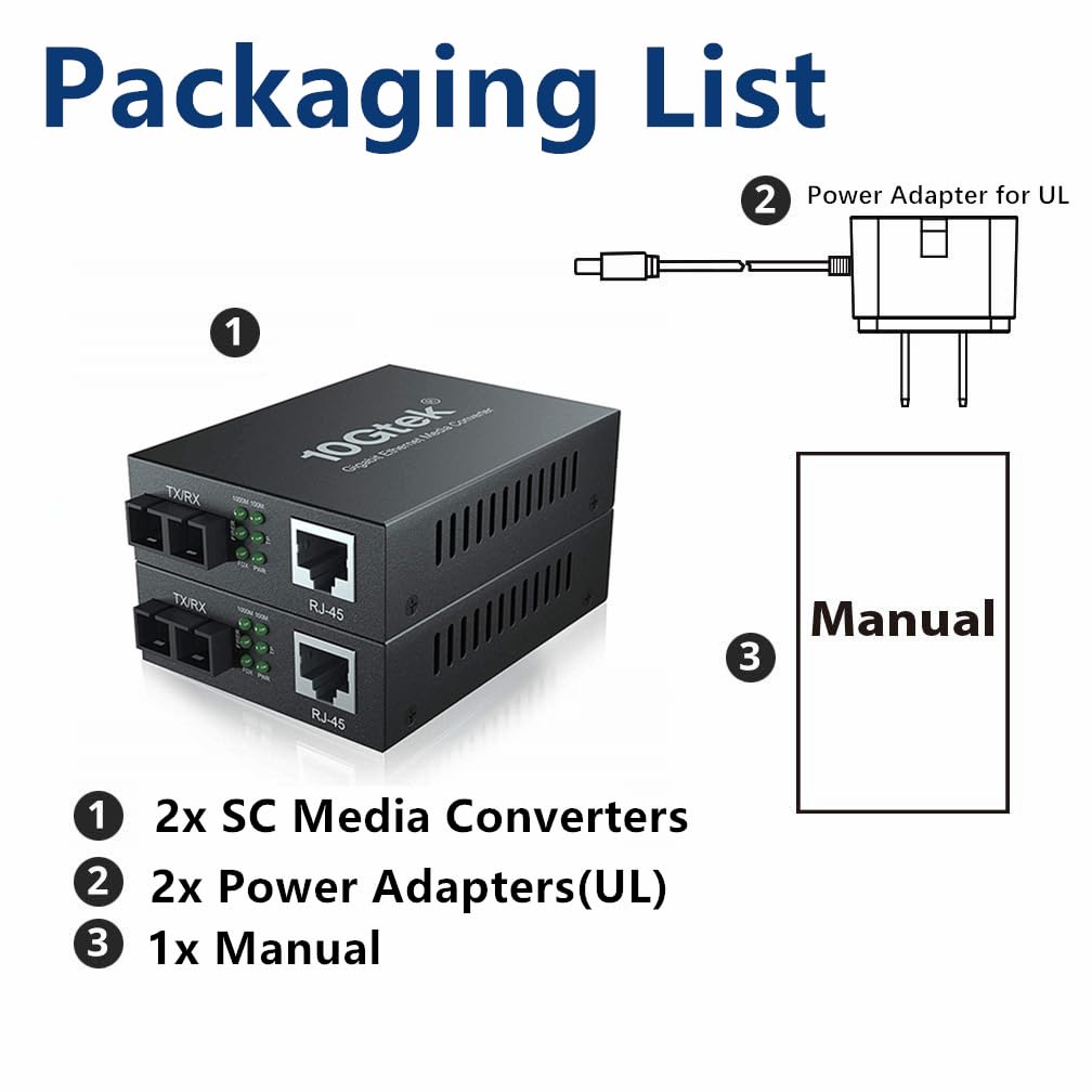 Lot de 2 convertisseurs de média Gigabit Ethernet, convertisseur fibre SFP 1,25 G vers Ethernet RJ45, émetteur-récepteur SFP intégré (1000Base-LX, 20 km, double SC monomodale), négociation