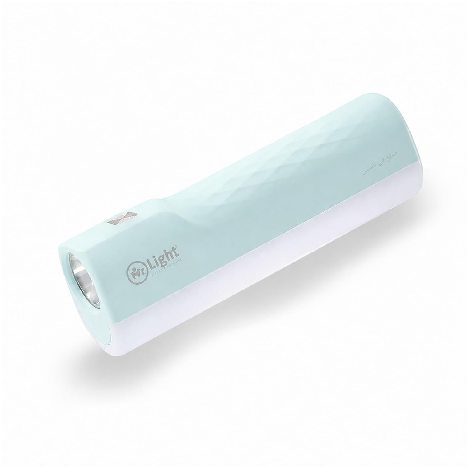 mr. light rechargeable led torch light with emergency lamp, 210 lumens, 800mah battery, up to 10 hours backup, usb type-c charging, 5 modes dimmable, mini portable flashlight for daily use(light blue)