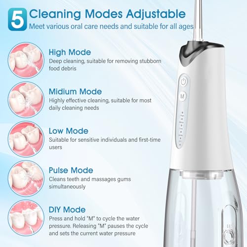 Anluomania Irrigador Bucal, Irrigador Dental Portatil, Water Flosser, 4 Boquillas 5 Modos, Irrigador Dental Inalámbrico, IPX7 Impermeable USB Recargable, Para Limpieza Dientes, Para Hogar y Viajes - imagen 2