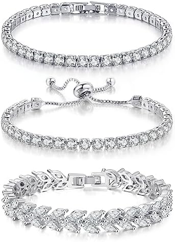3 Pcs Tennis Bracelet Set 14K Gold Plated Marquise Cubic Zirconia...