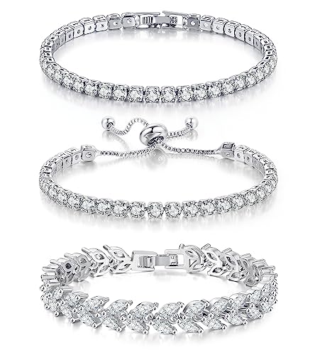 3 Pcs Tennis Bracelet Set 14K Gold Plated Marquise Cubic Zirconia...
