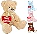 BRUBAKER Peluche géante XXL - Ours / Nounours - 100 cm - Beige - Cœur en Peluche 'Happy Birthday' Inclus