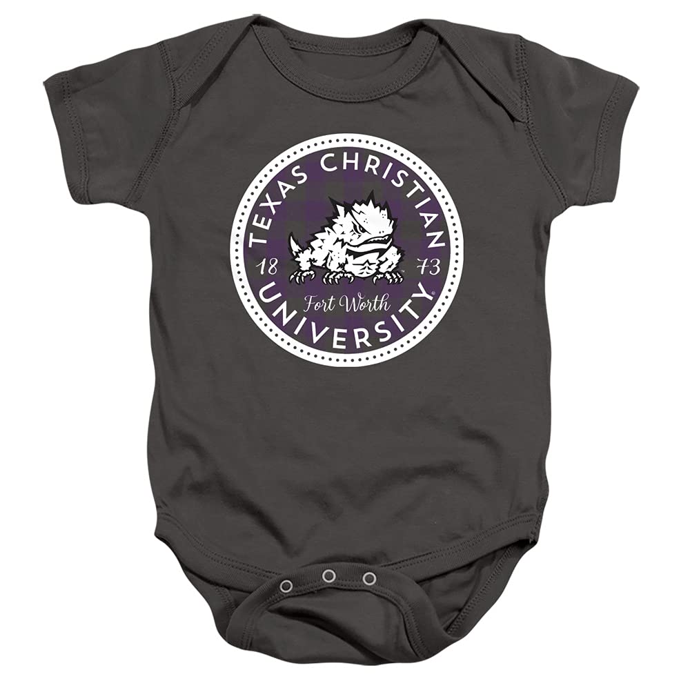 Texas Christian University TCU Official Plaid Badge Unisex Infant Snap Suit for Baby,Charcoal, 6 Months