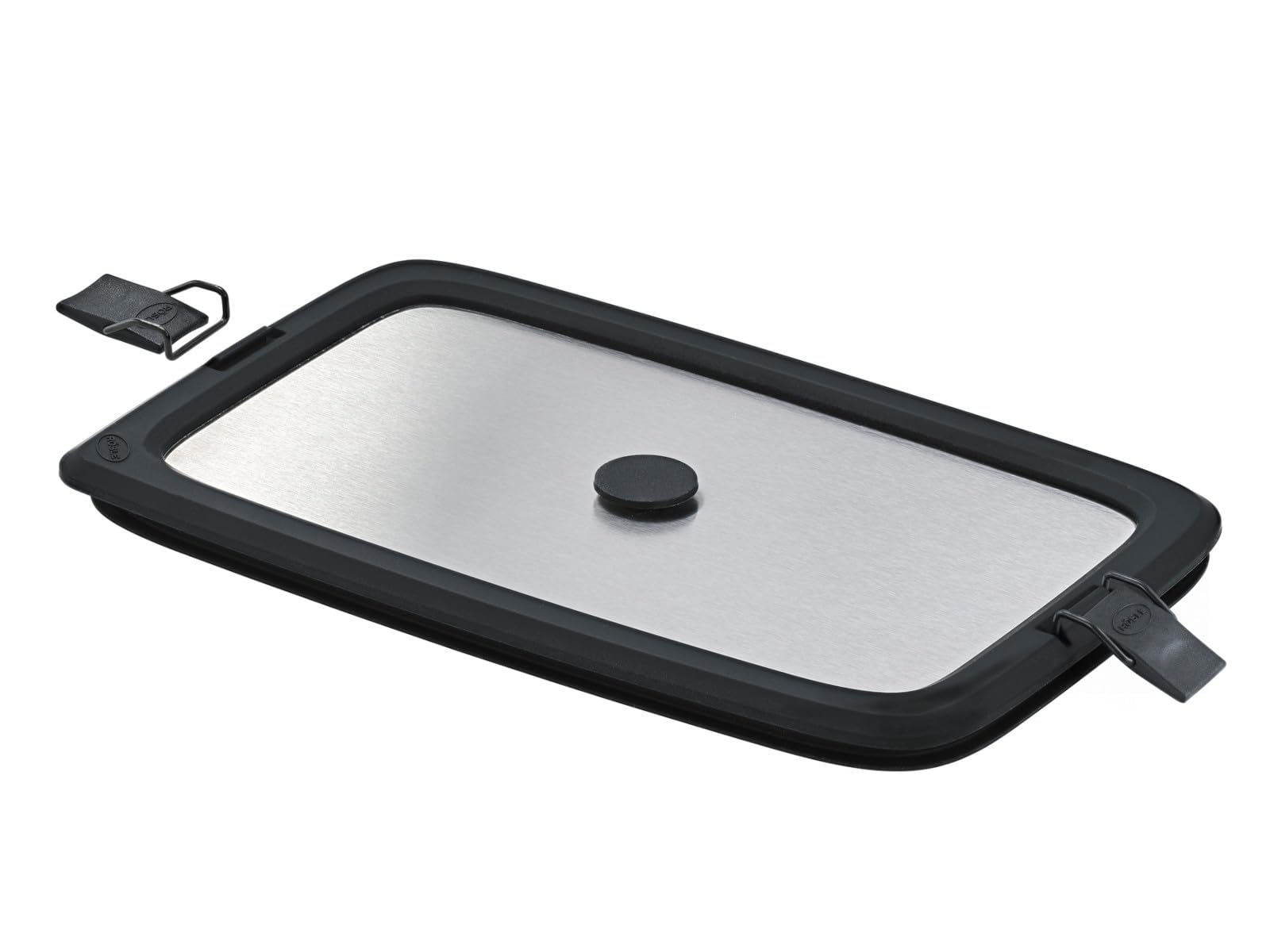 RÖSLE Flexx 2GO Stainless Steel Lid 1.5 L Square with Clips for Lunch Box Silicone Rim Aroma Proof Silicone Valve Silver/Black