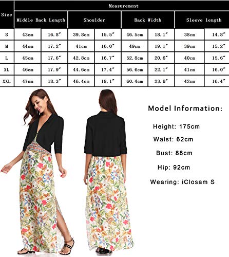 Iclosam Bolero Shrugs For Dresses Jacket Women 3/4 Sleeve Crop Cardigans Sweaters Knit Shrug Bolero Sweater For Summer Wedding Dress Open Front Cropped Sweater Shrugs Black 2Xl #TOP6