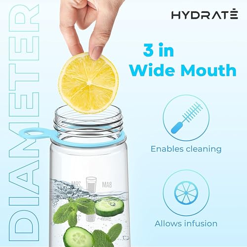 HYDRATE 900ml Trinkflasche mit Zeitmarkierungen - Sport Wasserflasche mit Strohhalm, BPA-freie Trinkflasche Strohhalm aus Tritan ideal für Gym, Büro, Wandern, Fitness, Sportflasche (Himmelblau) – Bild 5