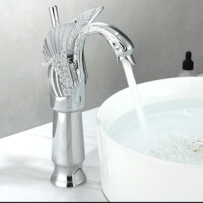 Grifo de lavabo cisne dorado con diseño exclusivo en oro y cobre de lujo para baños elegantes