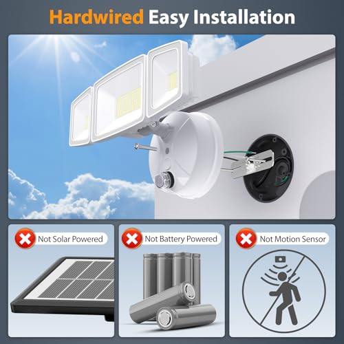Onforu 80W LED Dusk to Dawn Flood Lights,8000LM White Exterior Security Outdoor Lighting,IP65 Waterproof Outdoor 3 Adjustable Heads Photocell Light Fixture,6500K Floodlight for Garage,Patio,Yard - Image 2