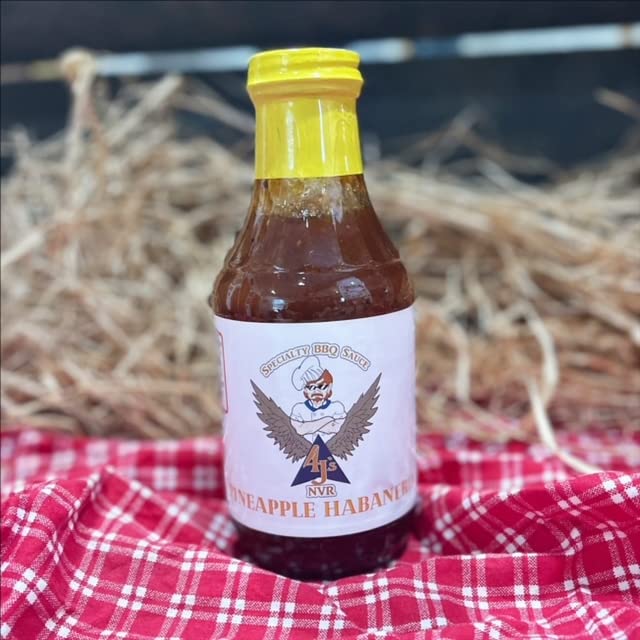 4 J's NVR Specialty Sauce, PINEAPPLE HABANERO, 16 oz, Small Batch, NO thickeners or