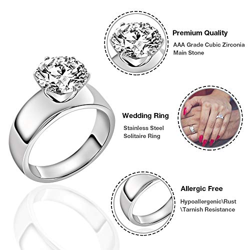 Stainless Steel 4 Carat Round Cubic Zirconia CZ Engagement Women Wedding Solitaire Promise Bands Ring2