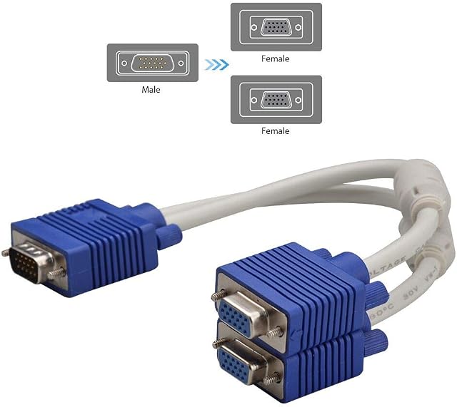 VGA Splitter Cable,Oxsubor 15Pin 1 Male to 2 Female Y Adapter Monitor Converter Cable for PC Video Computer TV Projector(NOTICE:CAN'T SUPPORT BIG SCREEN AND LONG DISTANCE,NO POWER SUPPLY)