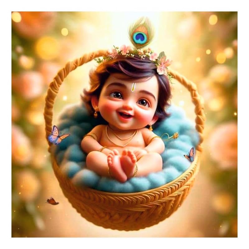 Image of British Terminal Cute little Bal Gopal Baby God Krishna| Kanha Ji | Laddu Lord Makhan Chor Painting Religious Poster for Pregnant Women for wall (matt thin vinyl,sticker,multicolor,unframed)| bj114