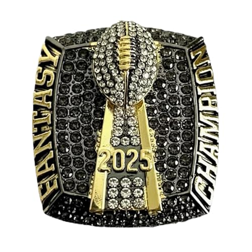 Legacy Rings 2025 Huge Fantasy Football Championship Trophy Ring | Gunmetal Black and Gold Tone Plated Award for Fantasy Football League Winner | with Stand