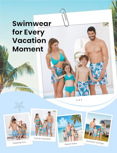 PATPAT Family Matching Summer Swimsuits, Two Piece Bathing Suits Tropical Plant Floral Print Swim Trunks Shorts2