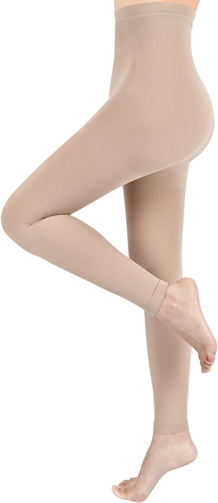 M Compression Pantyhose for Women & Men, Footless Compression Stockings, 15-20 mmHg Support, Beige.