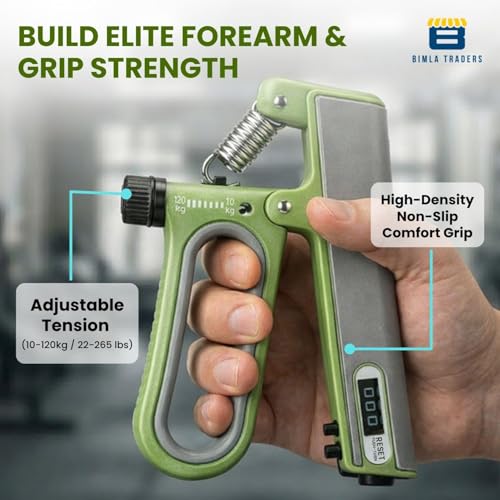 Image of CRAE Hand Gripper with Counter - Adjustable Grip Strengthener, 120 KG Capacity for Forearm, Wrist & Finger Workout Men & Women (Green)