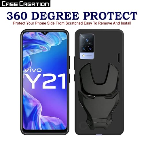 Image of COVERLY Official 3D Touch Feel Trending Avengers Logo Mask Soft Rugged Grip Silicone Iron Man Super Power Cartoon Movie Engraved Silicone Matte Back Cover for Vivo Y21A (2019) -HD Black Avenger