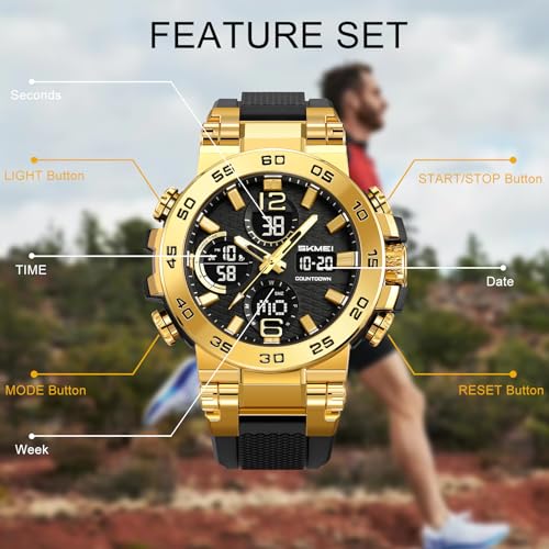 SKMEI Mens Stylish Digital Sports Watches Waterproof Watches for Women with Alarm Dual Time Zone Display4