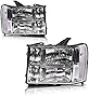 PIT66 Headlights, Compatible with 07-13 GMC Sierra 1500 2500HD 3500HD Headlamps Assembly Accessories river & Passenger Side Pickup Truck Replacement Clear Lens Chrome Housing Clear Reflector
