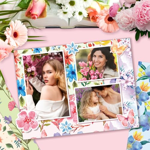 Konsait 24 Sheets Spring Floral Scrapbook Paper 12x12, Double Sided Flower Pattern Paper Spring Decorative Papers Floral Cardstock Pad Origami Papers for Card Making Scrapbook Supplies