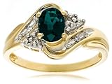 Amazon Collection 10k Yellow Gold Lab-Created Emerald Ring w/ Diamond Accent, Size 7