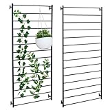 MyGift 4 Foot Tall Modern Matte Black Metal Wall Mounted Horizontal Bars Trellis, Outdoor Hanging Support Frame for Climbing Garden Plants and Crawling Vines, Set of 2