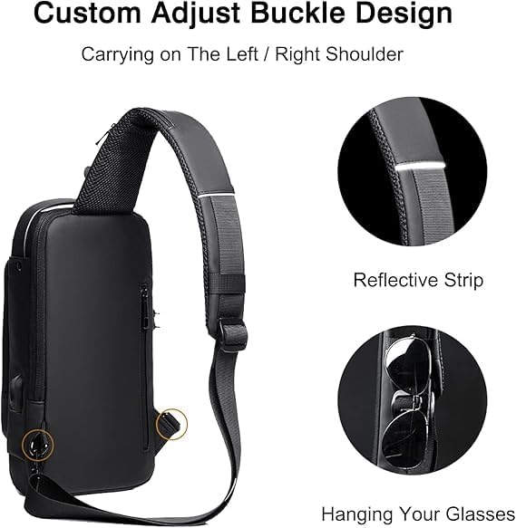 Image of SKYTONE Side Bag Anti Theft Unisex Waterproof, USB Charging port Shoulder Backpack With Multifunctional Use for Travel, Hiking, Camping, Daily Out