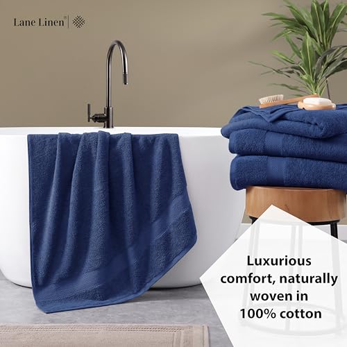 Image of LANE LINEN Bath Towels 4 Pack (28 inchx54 inch) - 100% Ring Spun Cotton Towels Set for Bathroom - Durable, Quick Dry, Soft & Highly Absorbent Long Lasting Bath Towel Set - Dorm Essentials for Boys - Navy Blue