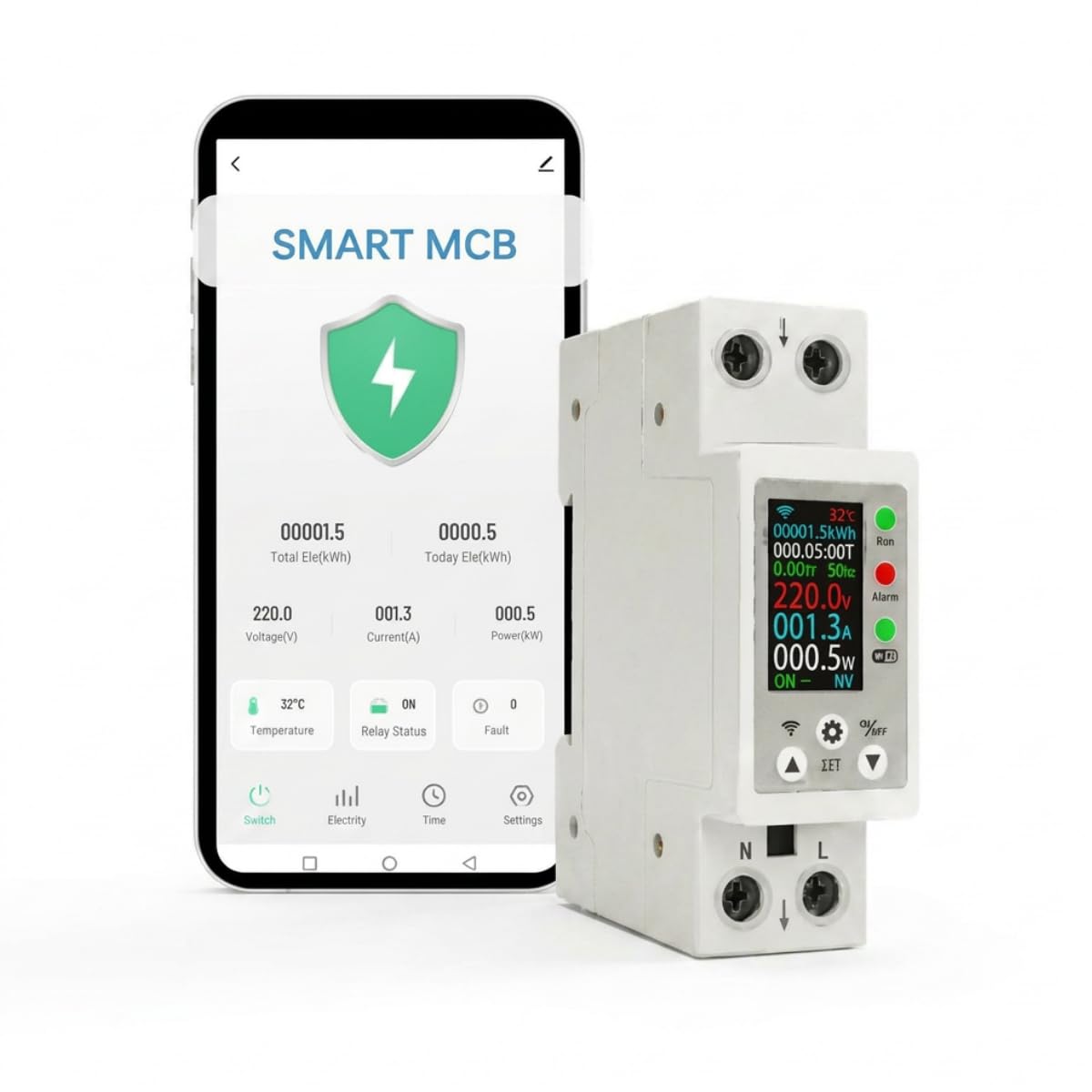 AZIOT Premium Smart WiFi MCB 63A with Digital Display | Intelligent Circuit Protection & Energy Monitoring | App & Voice Control | Alexa, Google Assistant Compatible-image-14