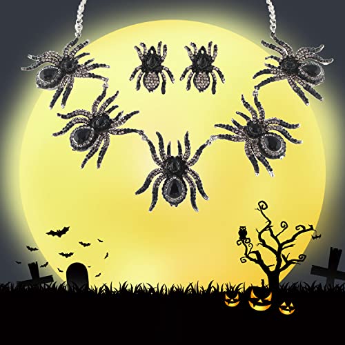 Ever Faith Rhinestone Crystal 5 Spider Animal Necklace Earrings Set Black Silver-Tone #TOP3