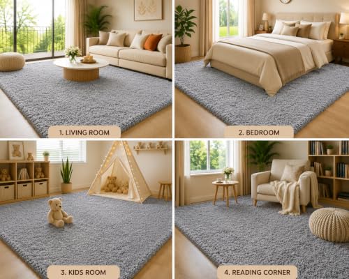 Image of Shaggy Carpet 6x9 Ft for Living Room & Bedroom (Silver)