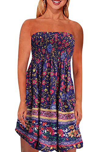 Image of Zyyfly Tube Top Dress Women Summer Beach Coverup Stretch Smocked Strapless Dress