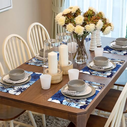 Sets de table en lin de qualité supérieure style hibiscus bleu - 7