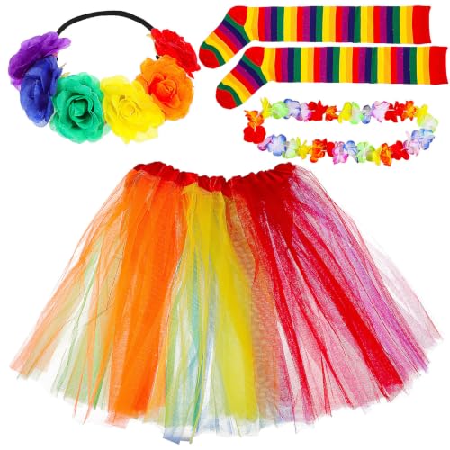 Falda tutú arcoíris para niñas con tul ligero y cintura elástica cómoda