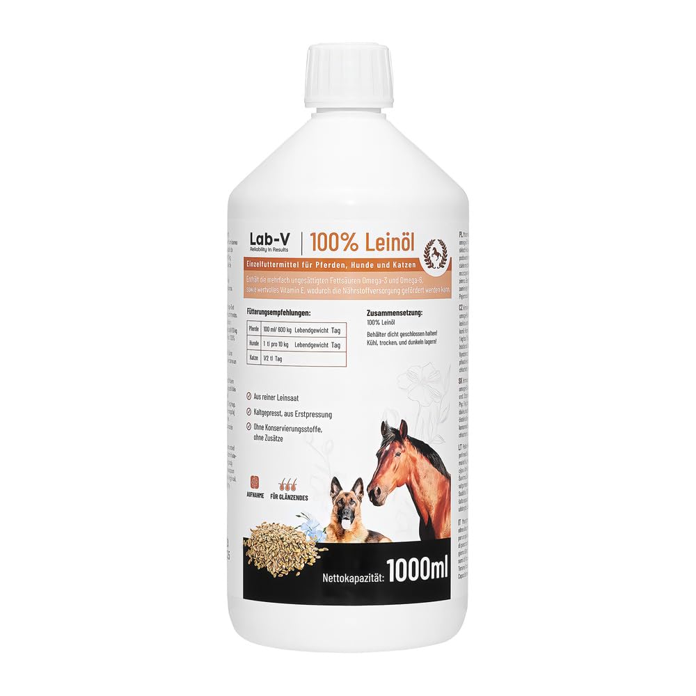 Lab-V Aceite de linaza para caballos, perros y gatos, 1000 ml