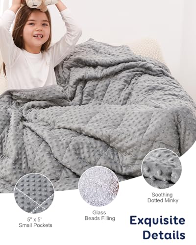 Kivik Weighted Blanket 7lbs, Small Minky Dotted Blankets, Soft Heavy Blanket Throw, Machine Washable, 41 x 60 Inches Grey